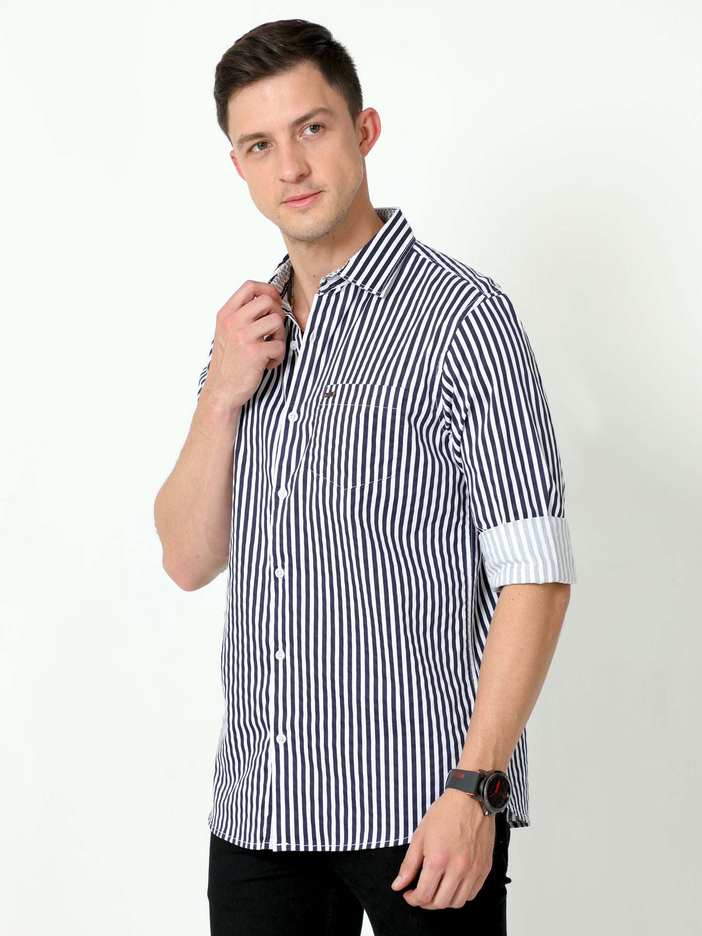 Urbaro Navy Full Sleeve Stripes Shirt