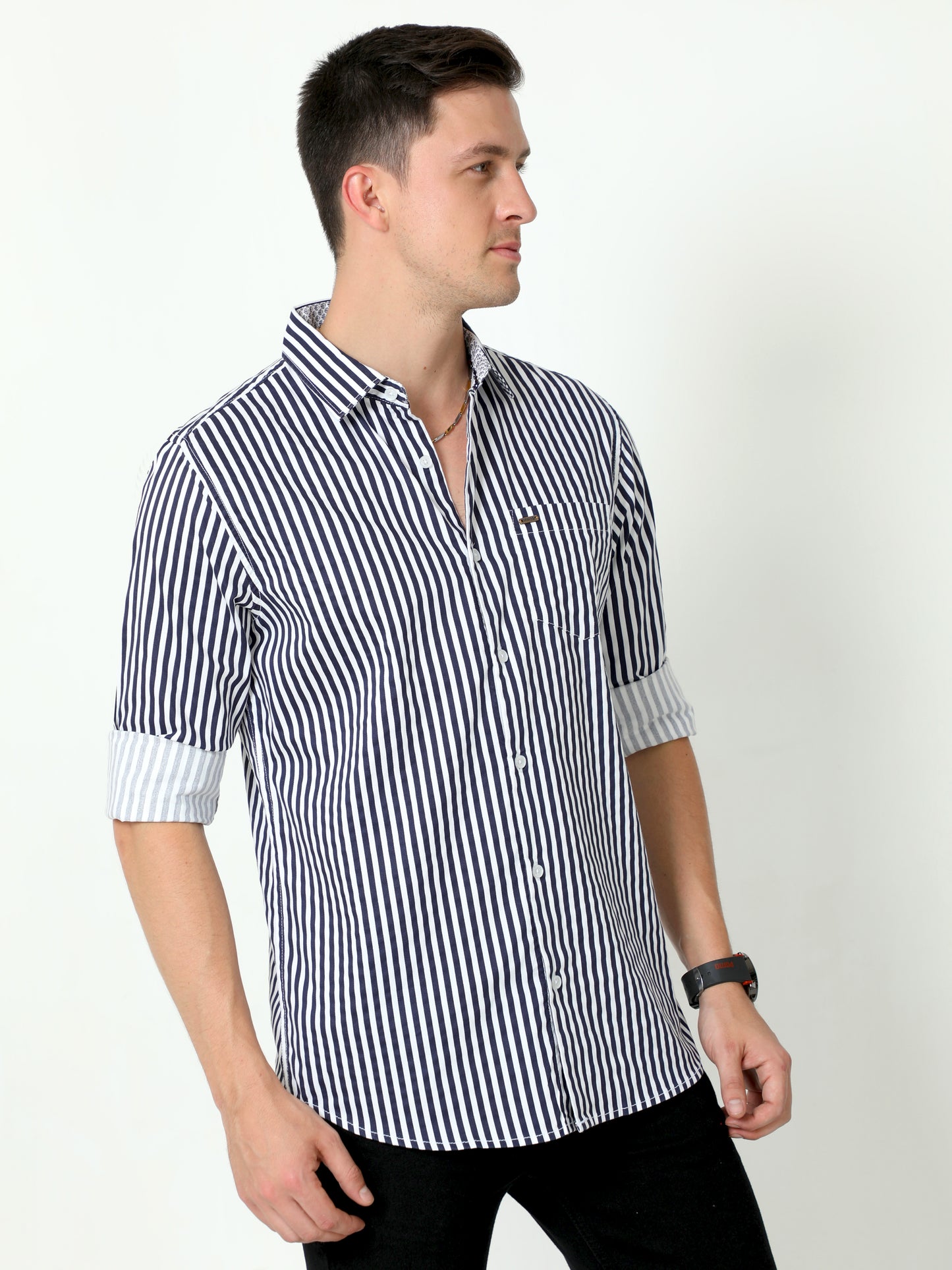 Urbaro Navy Full Sleeve Stripes Shirt