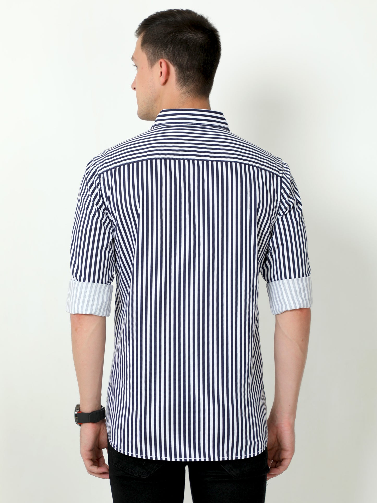 Urbaro Navy Full Sleeve Stripes Shirt