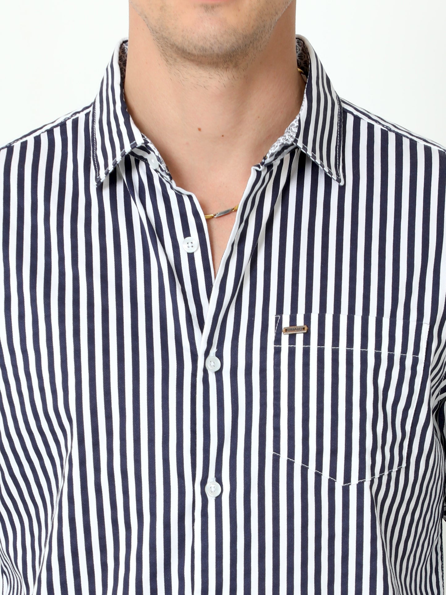 Urbaro Navy Full Sleeve Stripes Shirt