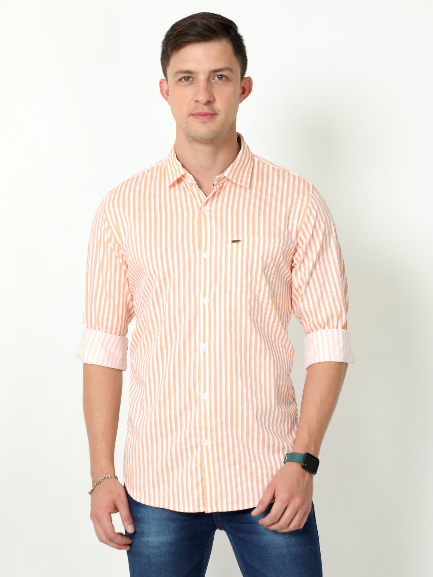 Orange Full Sleeve Stripes Shirt