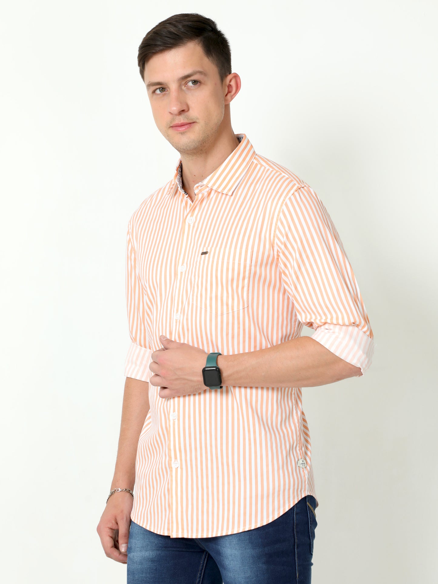 Orange Full Sleeve Stripes Shirt