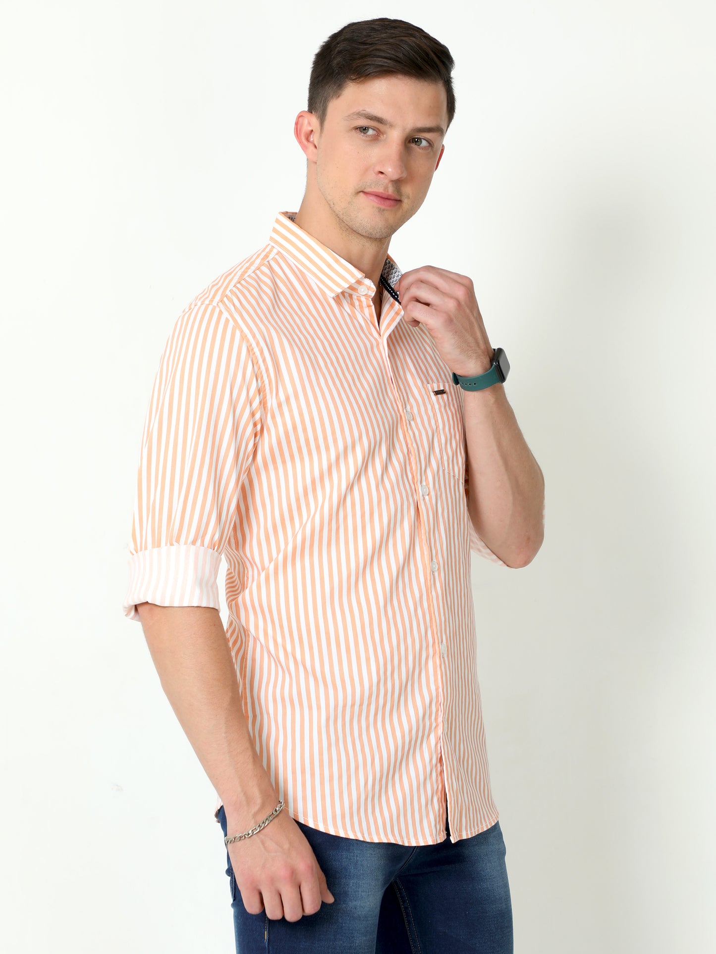 Orange Full Sleeve Stripes Shirt