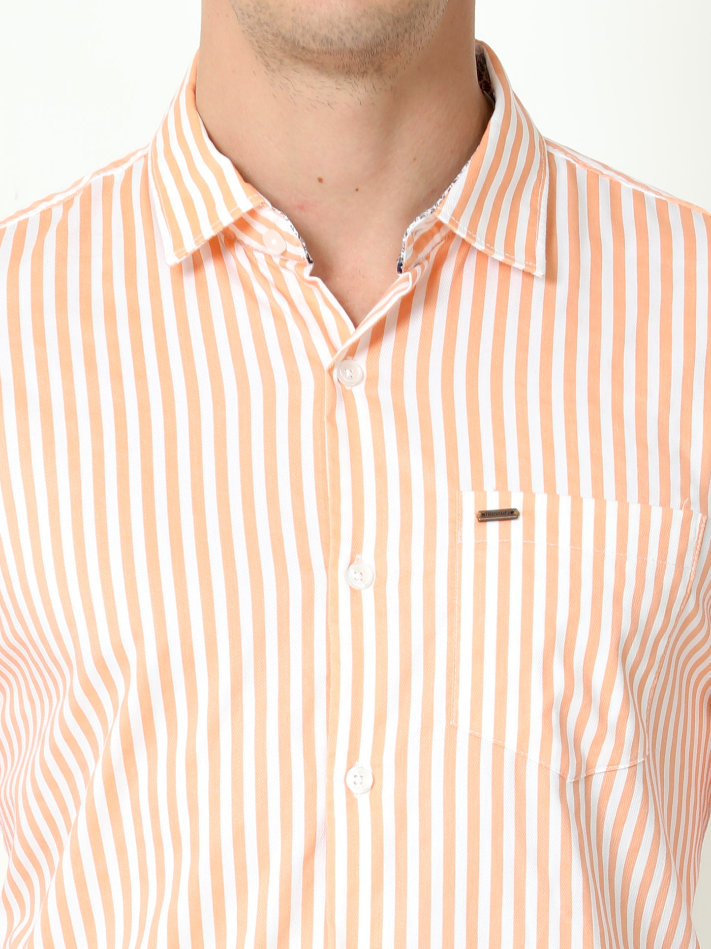 Orange Full Sleeve Stripes Shirt